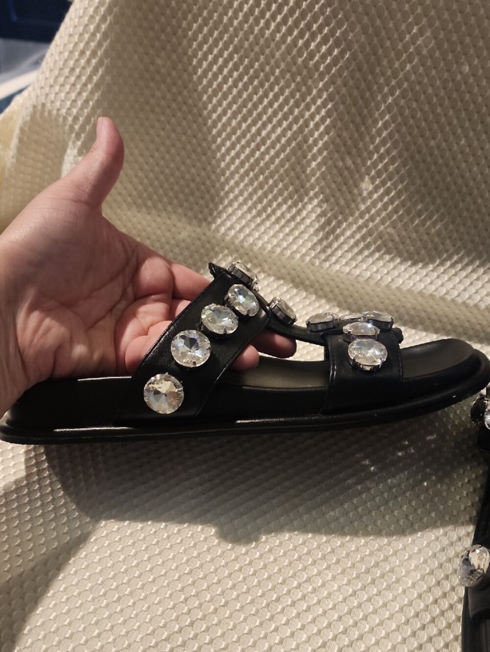 Zara Black Crystal-Embellished Slide Sandals - Picture 5 of 10